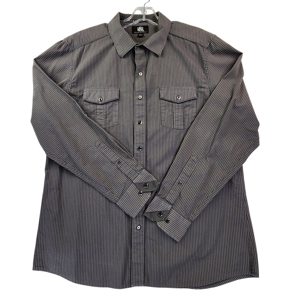 Rock & Republic XL Gray Striped Long Sleeve Button Down Shirt Rocker Edgy Grunge
